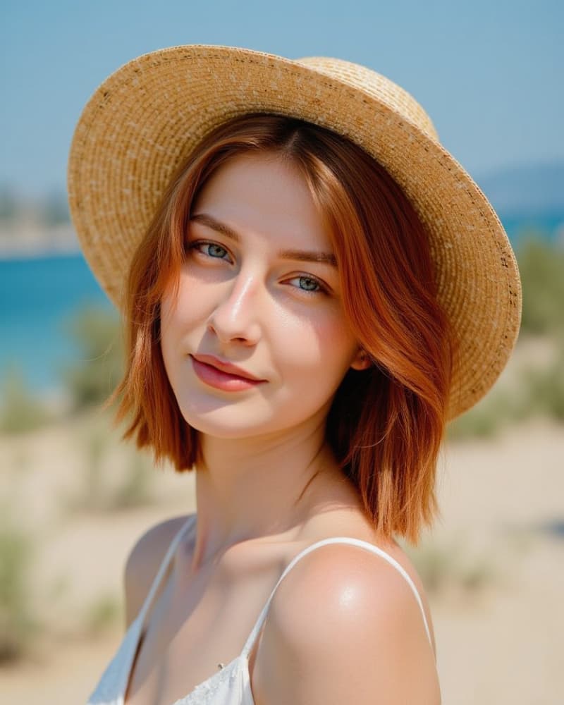 Woman in straw hat β face swap template example